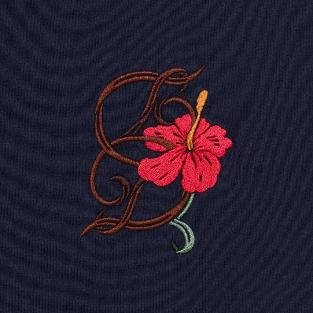 Drôle De Monsieur D Hibiscus Brodée T-shirt Navy