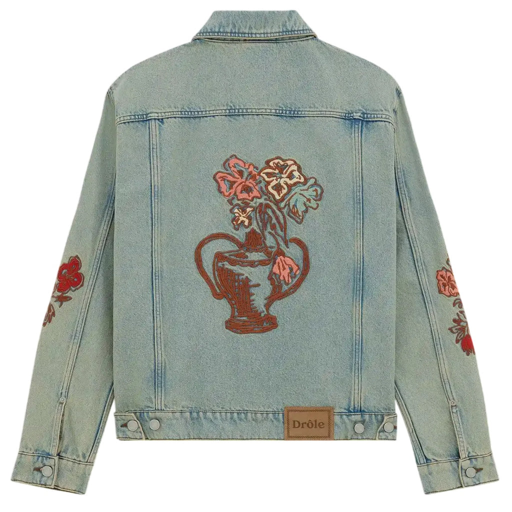 Drôle De Monsieur Dusty Brodée Fleurs Spijkerjas Blauw