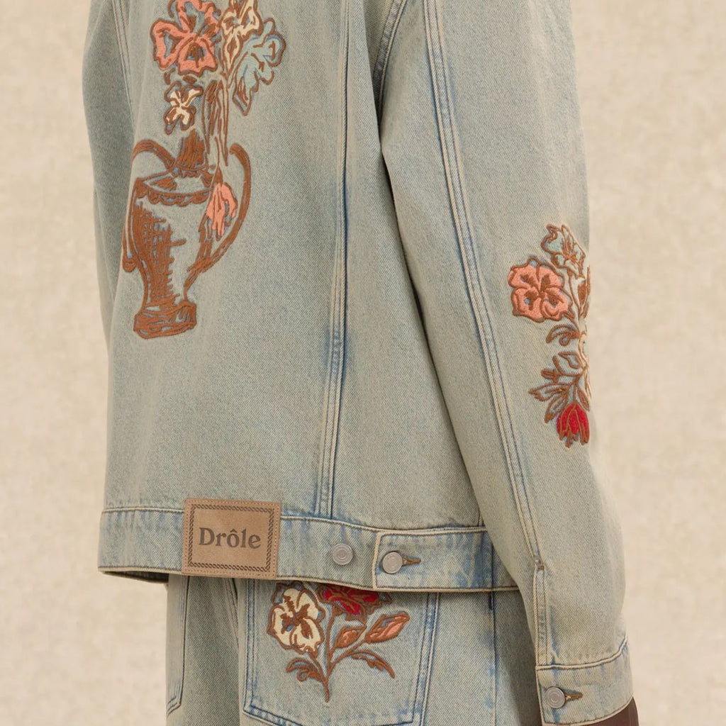 Drôle De Monsieur Dusty Brodée Fleurs Spijkerjas Blauw