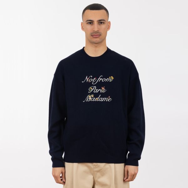 Drôle De Monsieur La Maille Slogan à Fleurs Sweater Navy