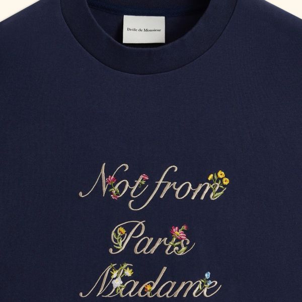 Drôle De Monsieur Slogan à Fleurs T-shirt Navy