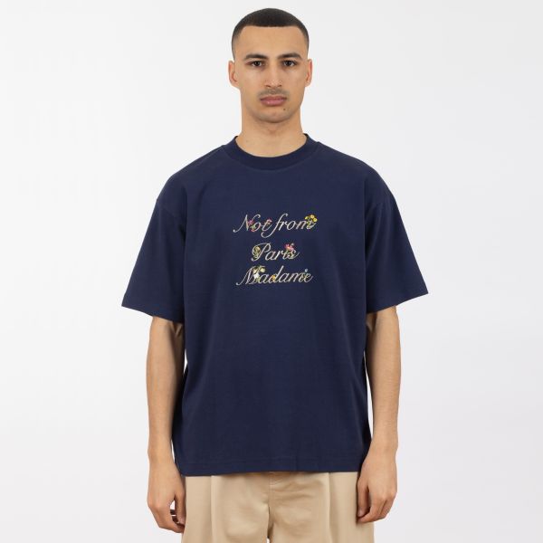 Drôle De Monsieur Slogan à Fleurs T-shirt Navy