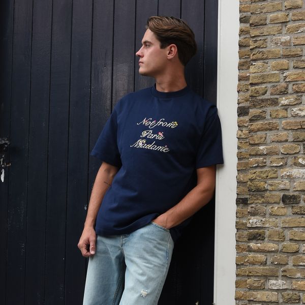 Drôle De Monsieur Slogan à Fleurs T-shirt Navy