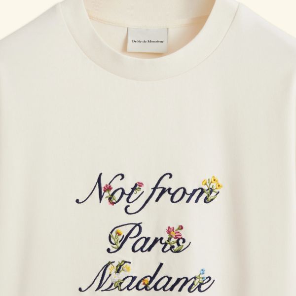 Drôle De Monsieur Slogan à Fleurs T-shirt Off White