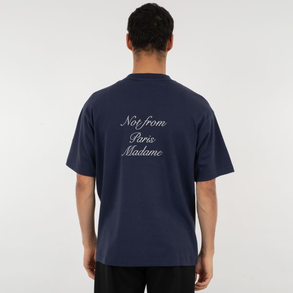 Drôle De Monsieur Slogan Calligraphy T-shirt Navy