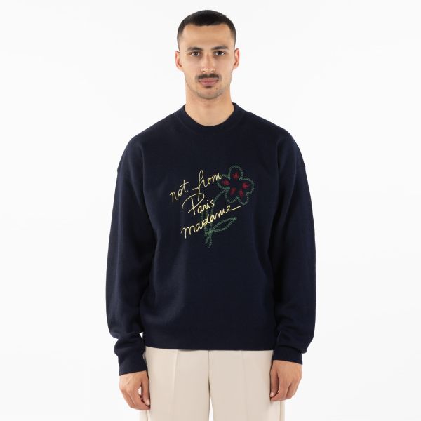 Drôle De Monsieur Slogan Esquisse Knitted Sweater Navy