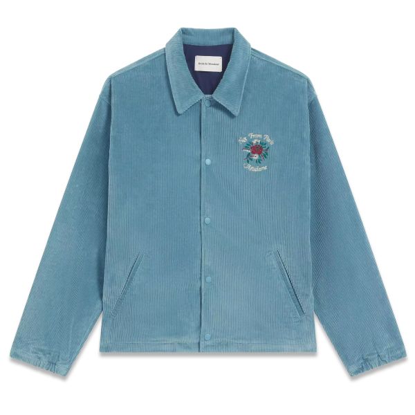 Drôle De Monsieur Slogan Fleurs Corduroy Vest Blauw