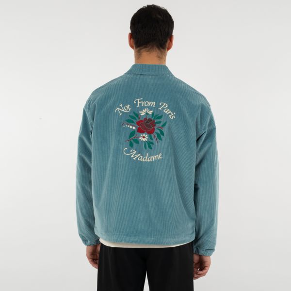Drôle De Monsieur Slogan Fleurs Corduroy Vest Blauw