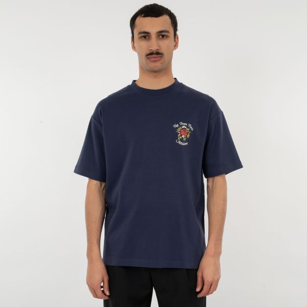 Drôle De Monsieur Slogan Fleurs T-shirt Navy
