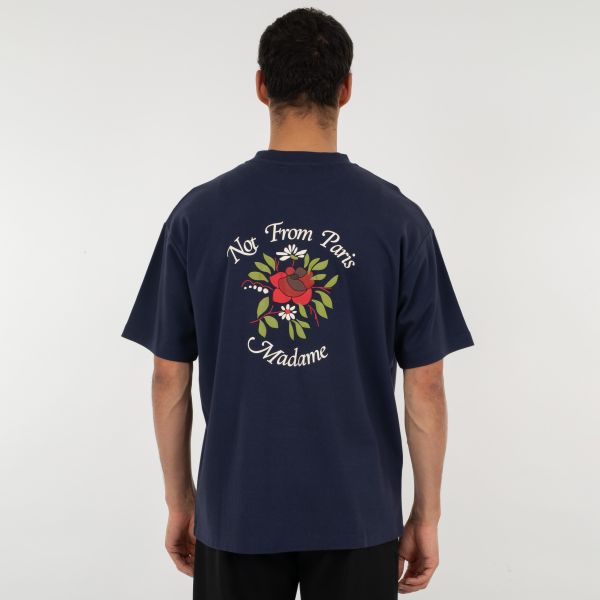 Drôle De Monsieur Slogan Fleurs T-shirt Navy