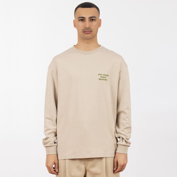 Drôle De Monsieur Slogan Longsleeve T-shirt Beige