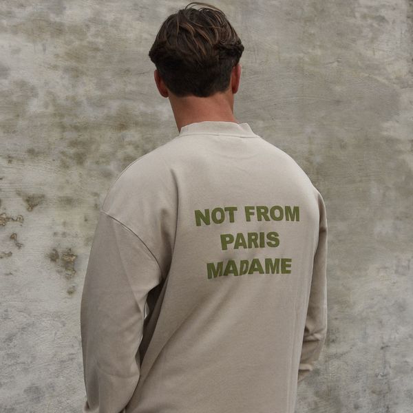 Drôle De Monsieur Slogan Longsleeve T-shirt Beige