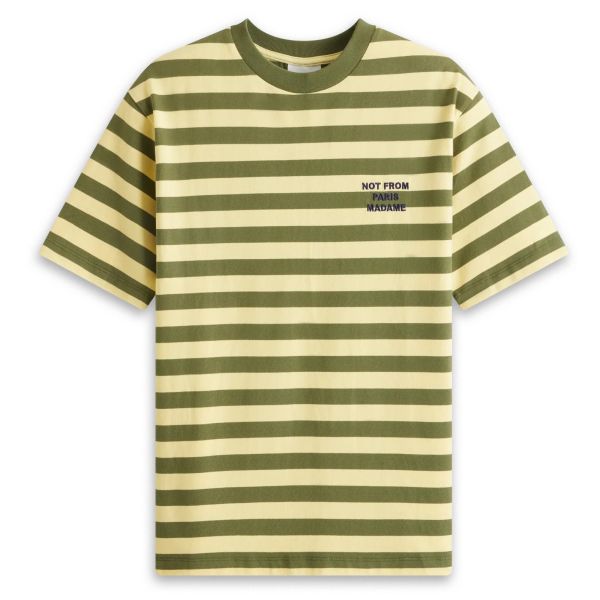 Drôle De Monsieur Slogan Rayè T-shirt Geel/Groen