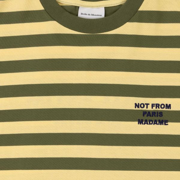 Drôle De Monsieur Slogan Rayè T-shirt Geel/Groen