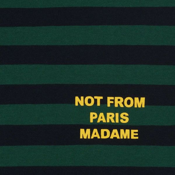 Drôle De Monsieur Slogan Rayé T-shirt Navy/Donker Groen