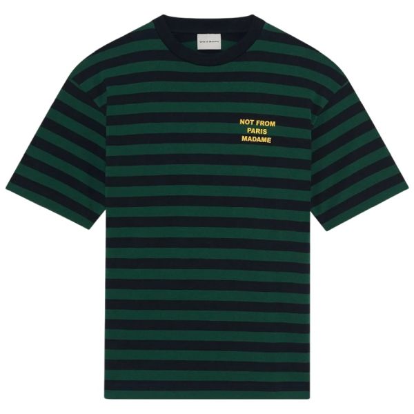 Drôle De Monsieur Slogan Rayé T-shirt Navy/Donker Groen