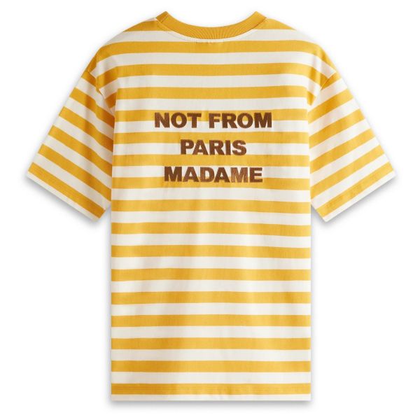 Drôle De Monsieur Slogan Rayè T-shirt Wit/Oranje