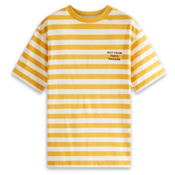 Drôle De Monsieur Slogan Rayè T-shirt Wit/Oranje