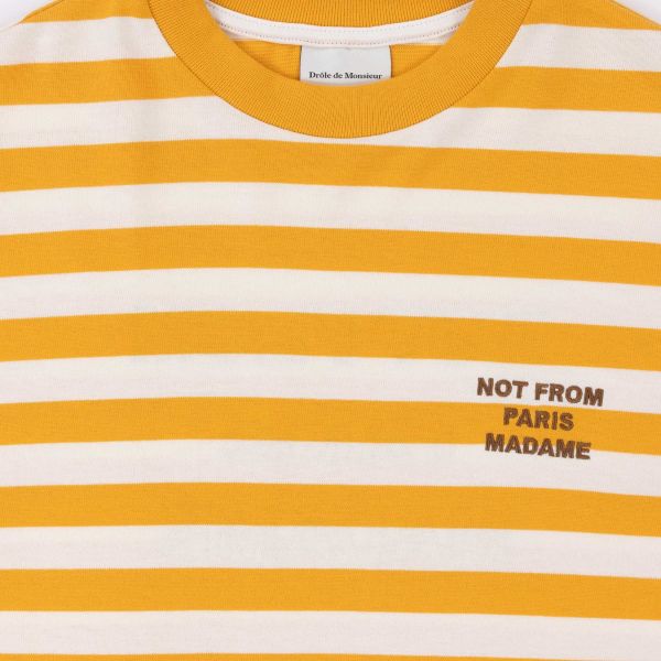 Drôle De Monsieur Slogan Rayè T-shirt Wit/Oranje