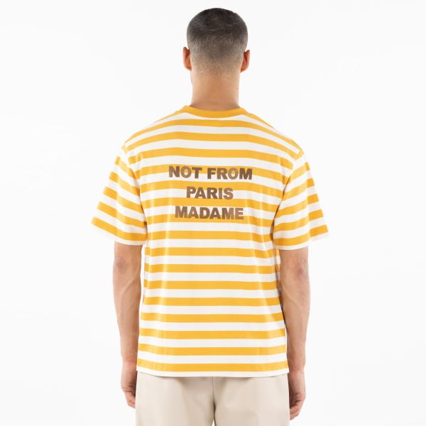 Drôle De Monsieur Slogan Rayè T-shirt Wit/Oranje