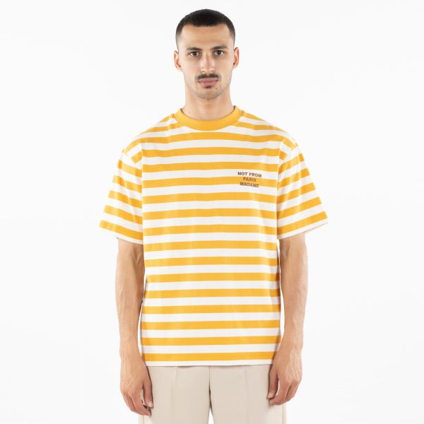 Drôle De Monsieur Slogan Rayè T-shirt Wit/Oranje