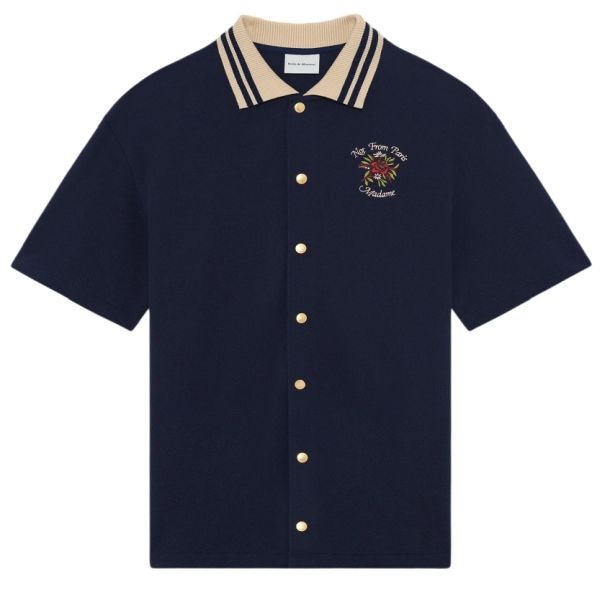 Drôle De Monsieur Slogan Rose Piqué Overhemd Navy