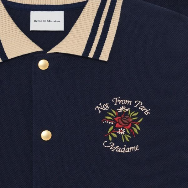 Drôle De Monsieur Slogan Rose Piqué Overhemd Navy