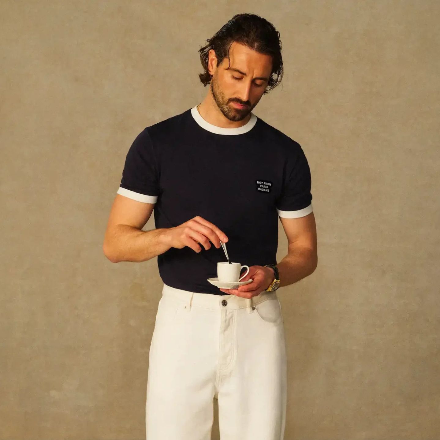 Drôle De Monsieur Contrasted Slogan T-shirt Navy