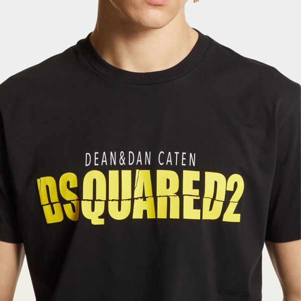 Dsquared2 Yellow Logo T-shirt Zwart