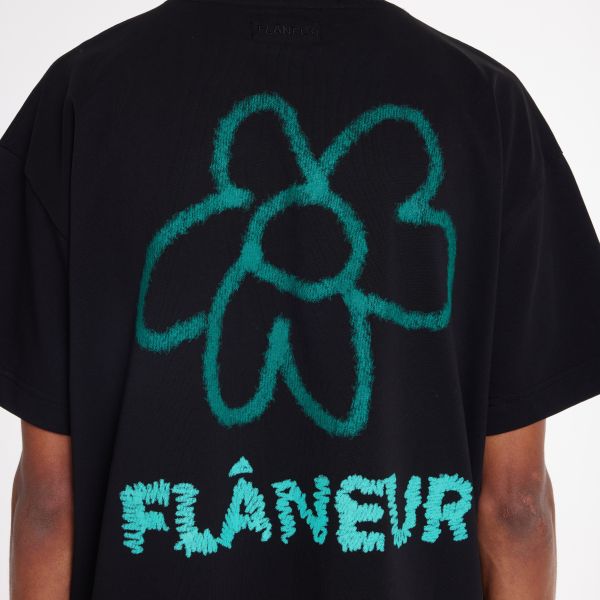 Flâneur Flower Doodle T-shirt Zwart