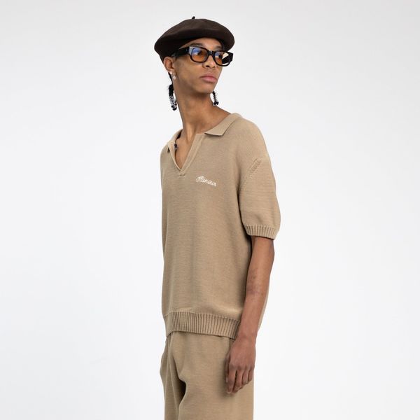 flaneur homme knitted polo bruin