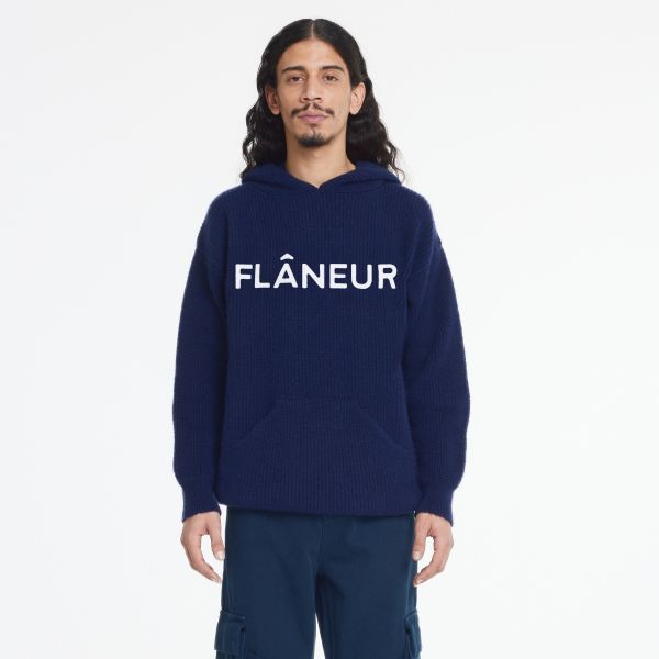 Flâneur Knitted Logo Hoodie Navy