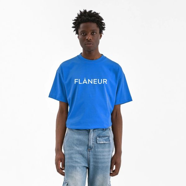 Flâneur Printed Logo T-shirt Blauw