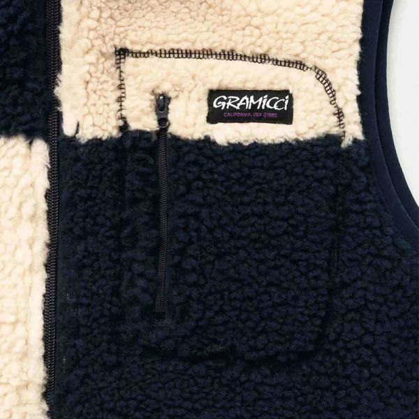 Gramicci Checkered Sherpa Vest Off White/Navy