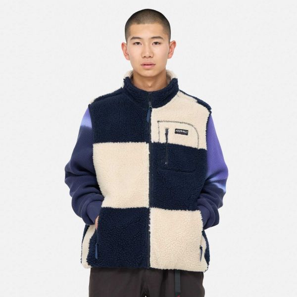 Gramicci Checkered Sherpa Vest Off White/Navy
