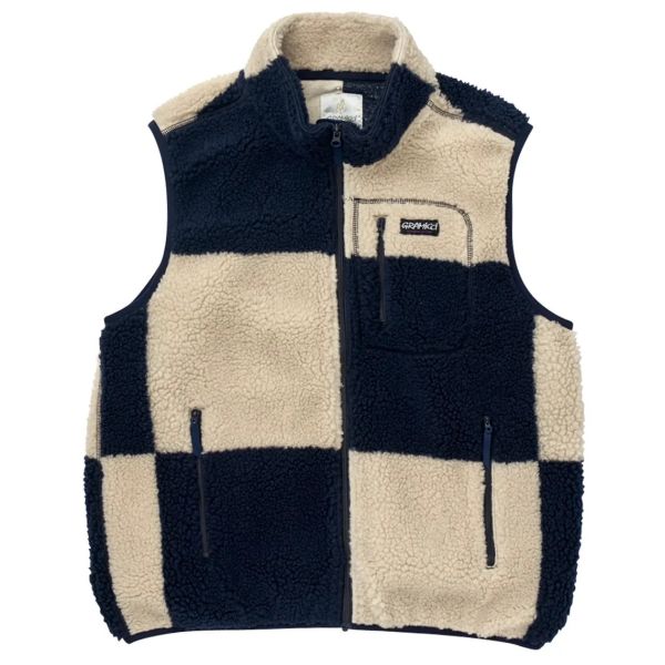 Gramicci Checkered Sherpa Vest Off White/Navy