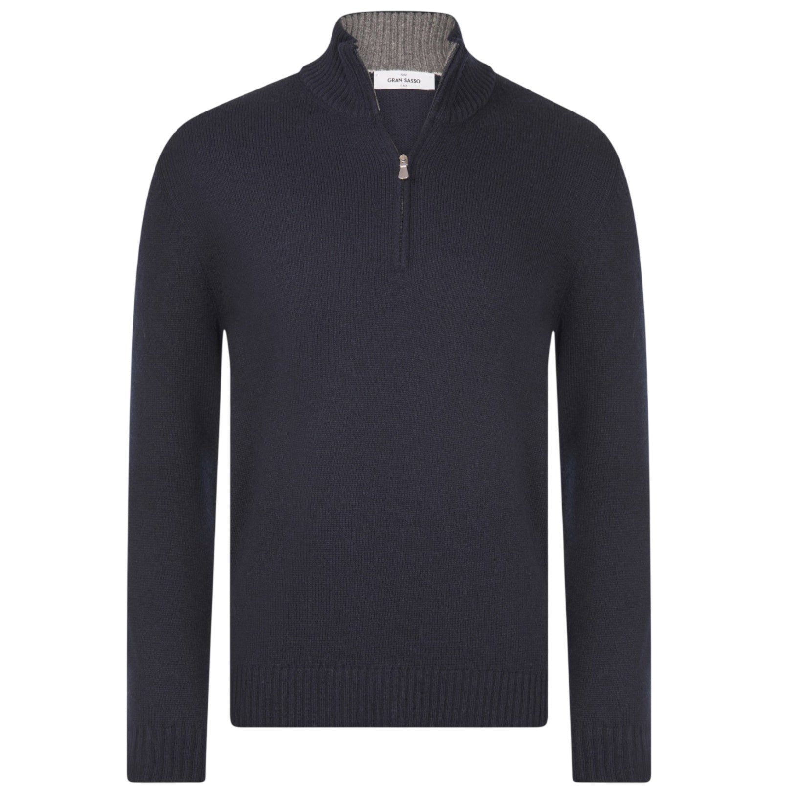 Gran Sasso Knitted Mock Zip Sweater Navy