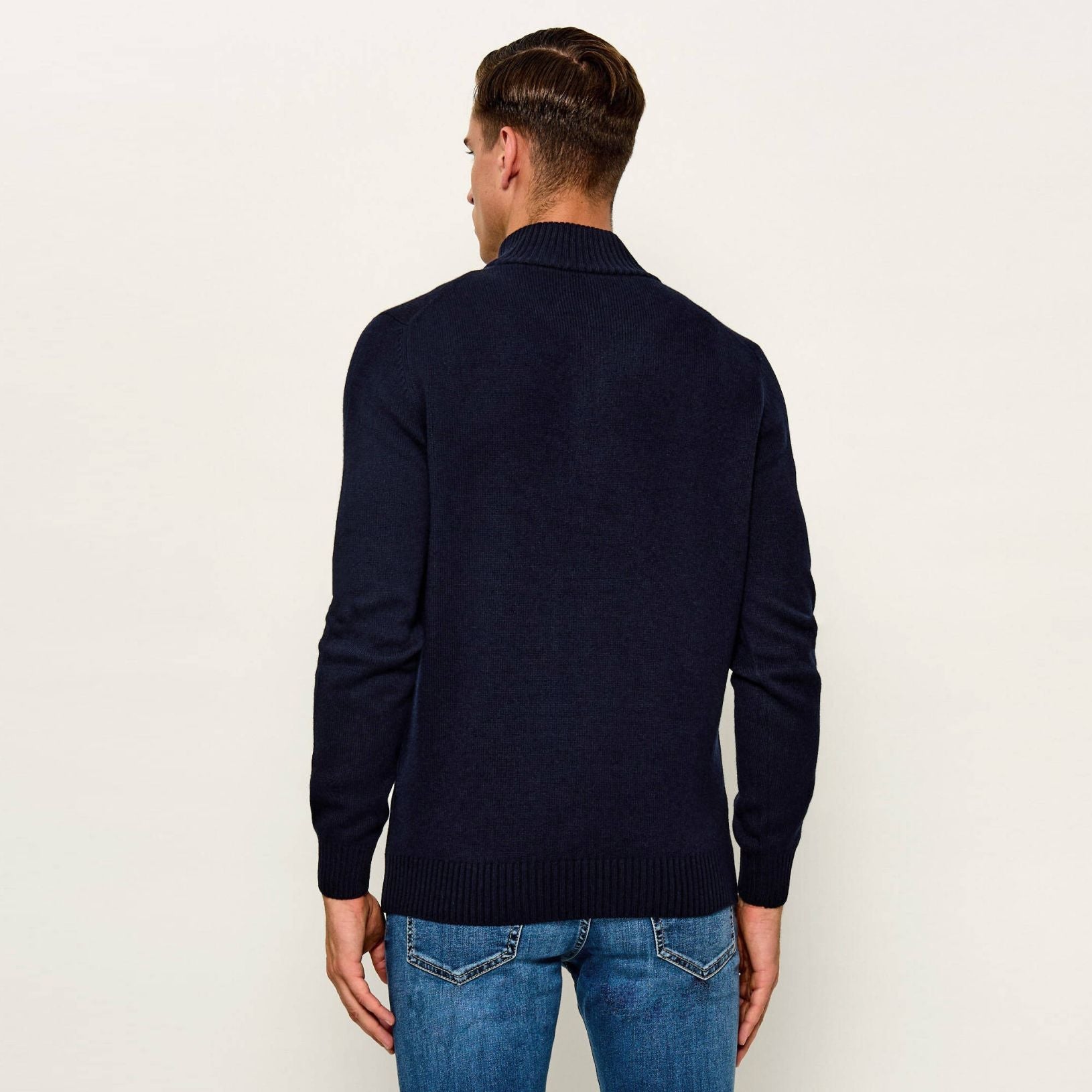 Gran Sasso Knitted Mock Zip Sweater Navy
