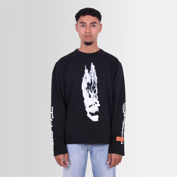 heron preston flaming skull longsleeve t-shirt zwart