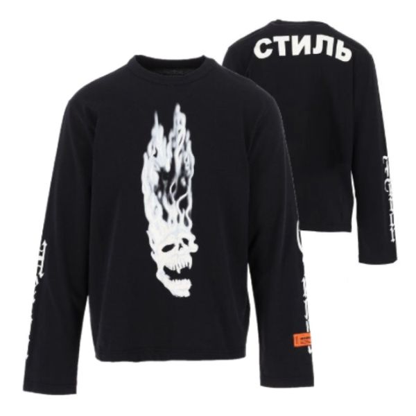 heron preston flaming skull longsleeve t-shirt zwart
