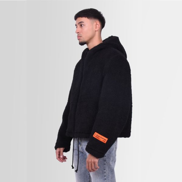 heron preston fleece hooded jas zwart