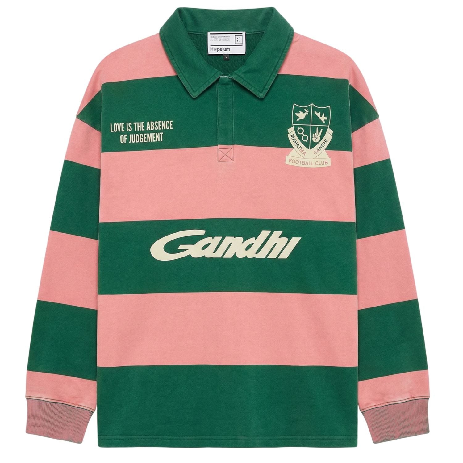 Hopeium Football Gandhi Longsleeve Polo Donker Groen/Roze