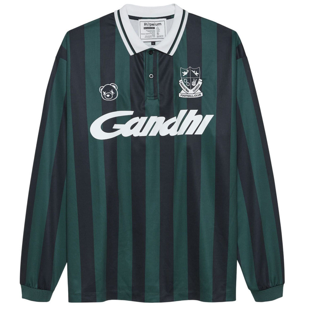 Hopeium Football Striped Longsleeve Polo Donker Groen/Navy