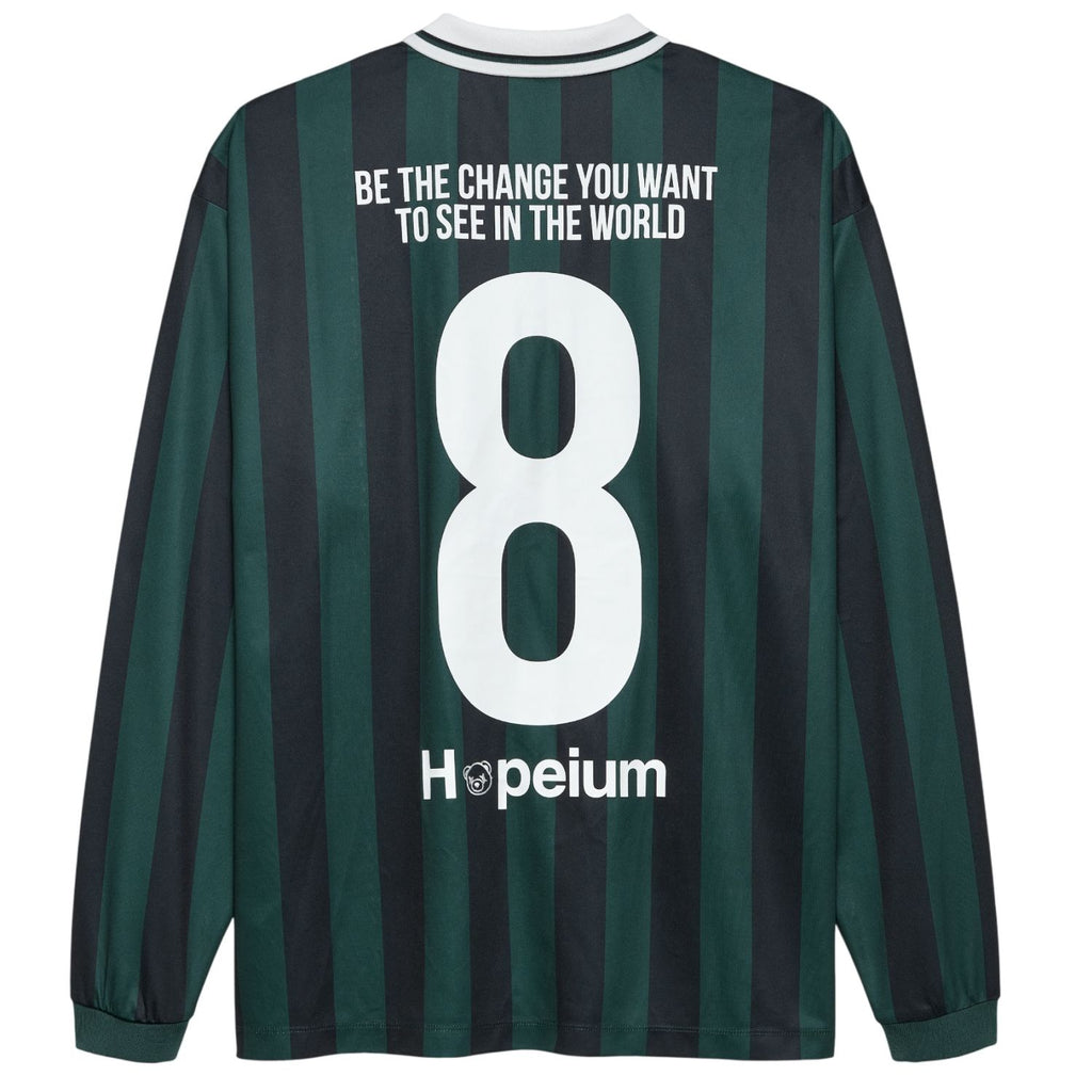 Hopeium Football Striped Longsleeve Polo Donker Groen/Navy