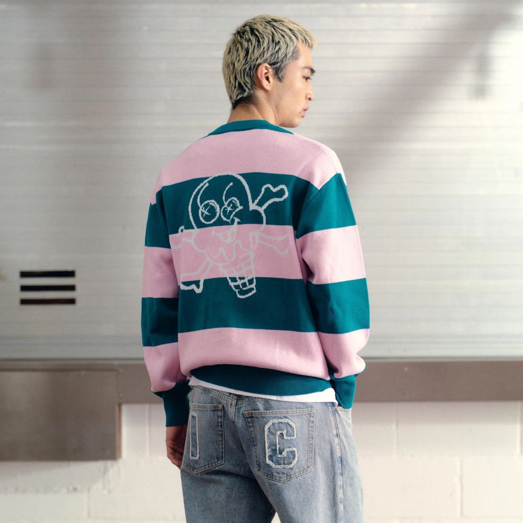 Icecream Cones & Bones Striped Knitted Cardigan Roze/Groen