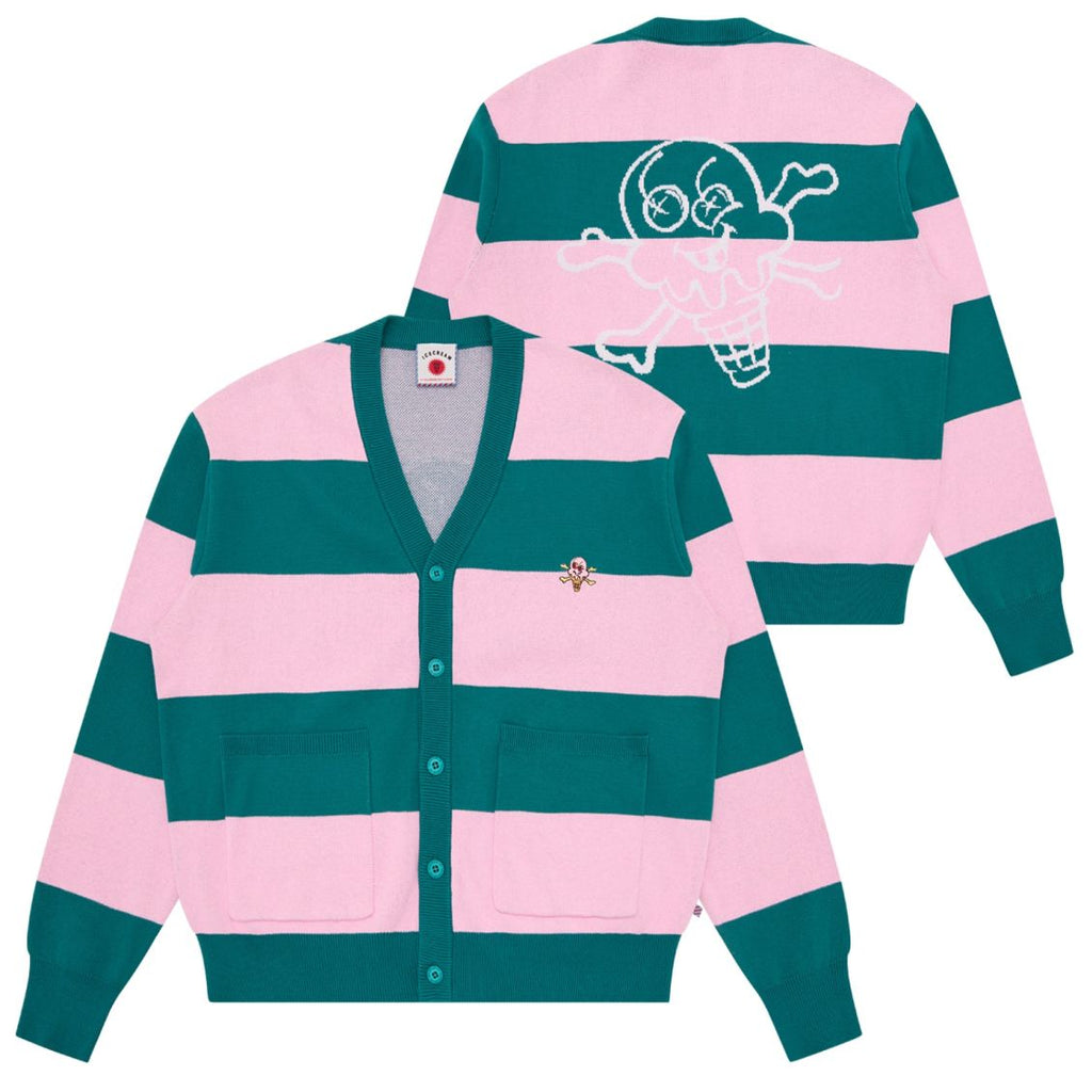 Icecream Cones & Bones Striped Knitted Cardigan Roze/Groen