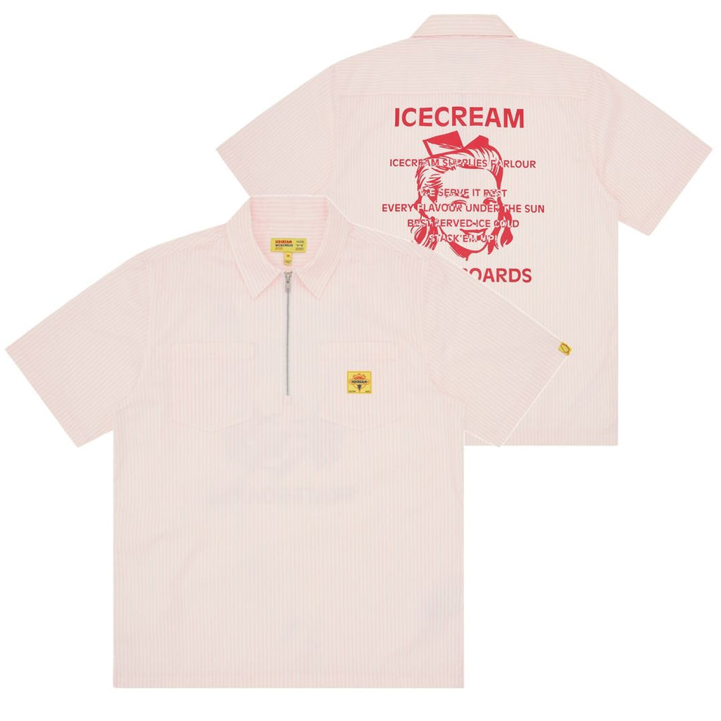 Icecream Waitress Quarter Zip Work Overhemd Roze