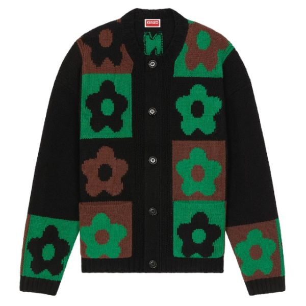 Kenzo Boke Flower Checkerboard Cardigan Zwart/Groen