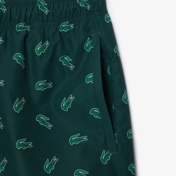 Lacoste Crocodile Print Zwembroek Donker Groen