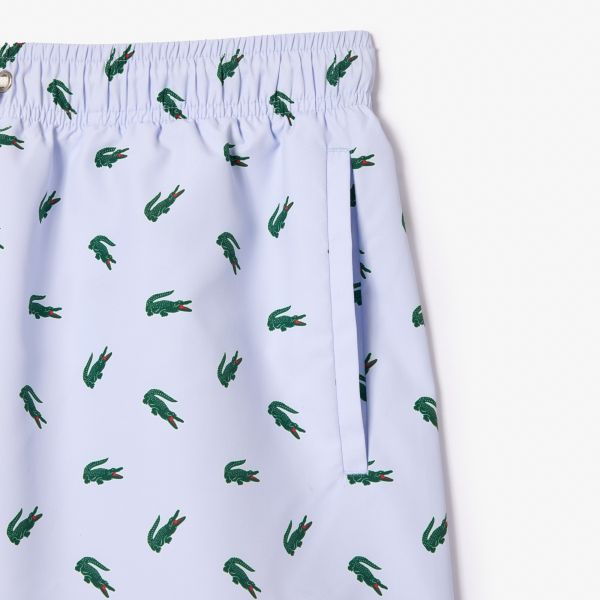 Lacoste Crocodile Print Zwembroek Licht Blauw